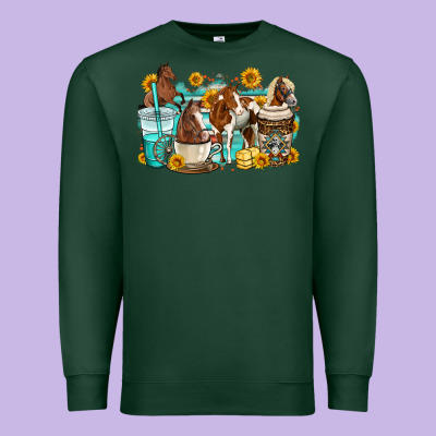 Horses Coffee Cups Premium Sweatshirt Designed By Oliviacreatesart