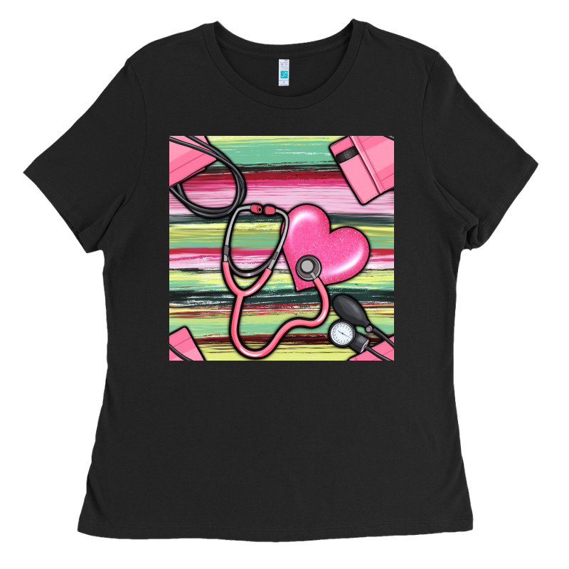 Nurse Stethoscope Seamless Pattern Ladies Tee by BundleAndBundleShop | Teevron