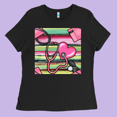 Nurse Stethoscope Seamless Pattern Ladies Tee Designed By Bundleandbundleshop
