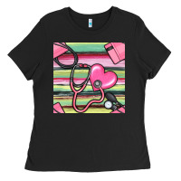 Black Nurse Stethoscope Seamless Pattern Ladies Tee - BundleAndBundleShop