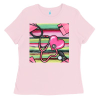 Bubblegum Pink Nurse Stethoscope Seamless Pattern Ladies Tee - BundleAndBundleShop