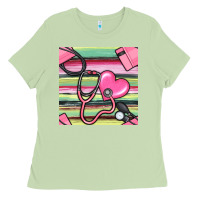 Matcha Nurse Stethoscope Seamless Pattern Ladies Tee - BundleAndBundleShop
