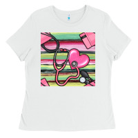 White Nurse Stethoscope Seamless Pattern Ladies Tee - BundleAndBundleShop