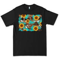 Black sunflower and cowhides with wood and turquoise background Premium Tee - Artiststas