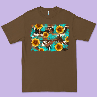 Sunflower And Cowhides With Wood And Turquoise Background Premium Tee Designed By Artiststas
