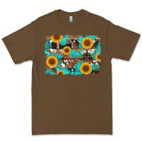 Cacao sunflower and cowhides with wood and turquoise background Premium Tee - Artiststas