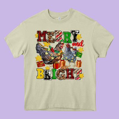 Chicken Merry And Bright Heavy Core Tee Designed By Adodesignshop