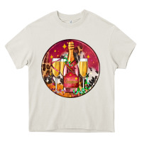 Cream christmas champagne bottle and champagne's Heavy Core Tee - AdoDesignShop