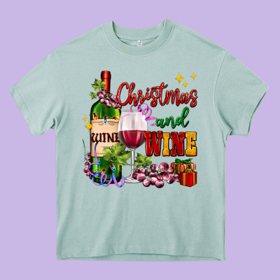 Christmas And Wine Heavy Core Tee Designed By Adodesignshop