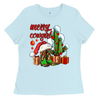 Baby Blue merry cowgirl  boots and cactus with gifts Ladies Tee - AdoDesignShop