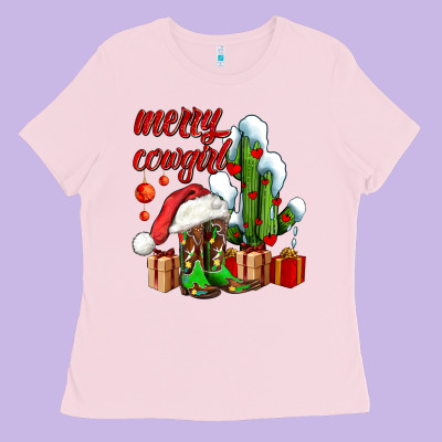 Merry Cowgirl  Boots And Cactus With Gifts Ladies Tee Designed By Adodesignshop