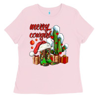 Bubblegum Pink merry cowgirl  boots and cactus with gifts Ladies Tee - AdoDesignShop