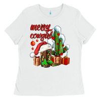White merry cowgirl  boots and cactus with gifts Ladies Tee - AdoDesignShop