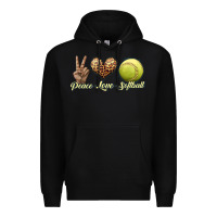 Black peace love softball Premium Hoodie - JahusDesignShop