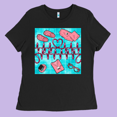 Nurse Heart Beat Seamless Pattern Ladies Tee Designed By Bundleandbundleshop