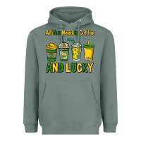 Sage All you need is coffee and lucky St. Patrick's Heavyweight Hoodie - HowdyJamesFarm