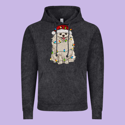 White Pomeranian With Christmas Lights Vintage Hoodie Designed By Ranaportraitstore