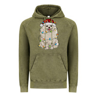Vintage Olive white pomeranian with christmas lights Vintage Hoodie - RanaPortraitStore