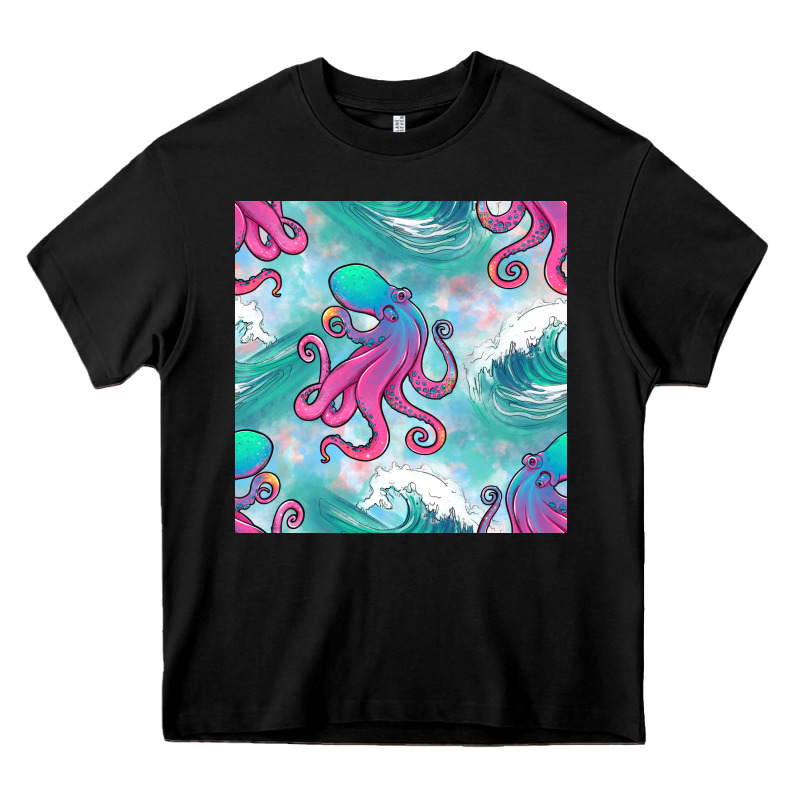 Ocean Waves Octopus Seamless Pattern Heavy Core Tee by BundleAndBundleShop | Teevron