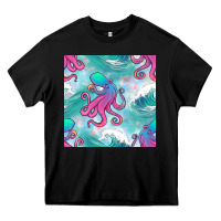 Black ocean waves octopus seamless pattern Heavy Core Tee - BundleAndBundleShop
