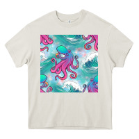 Cream ocean waves octopus seamless pattern Heavy Core Tee - BundleAndBundleShop