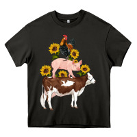 Western Farm Life Cow Pig Rooster With Sunflowers Heavy Core Tee | Teevron