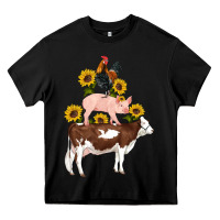 Black western farm life cow pig rooster with sunflowers Heavy Core Tee - Artiststas