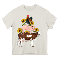 Cream western farm life cow pig rooster with sunflowers Heavy Core Tee - Artiststas