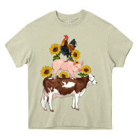 Mossy western farm life cow pig rooster with sunflowers Heavy Core Tee - Artiststas