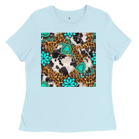 Baby Blue western turquoise seamless pattern Ladies Tee - BundleAndBundleShop