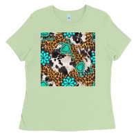 Matcha western turquoise seamless pattern Ladies Tee - BundleAndBundleShop