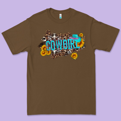 Western Cowgirl And Sunflower With Hat And Cowhide Leopard Premium Tee Designed By Artiststas