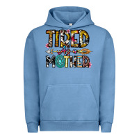 Pigment Pebble Blue Tired As a Mother Urban Hoodie - CowhideDigitalArt