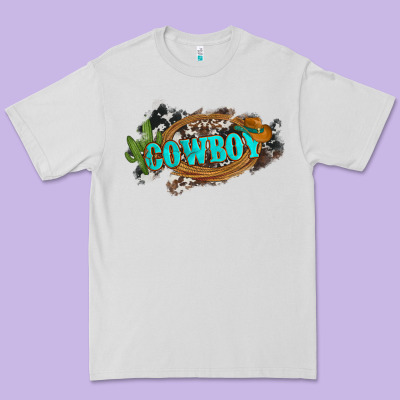 Western Cowboy And Hat With Cactus And Cowhide Premium Tee Designed By Artiststas