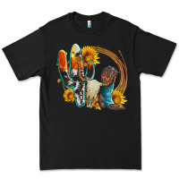 Black western cactus bullskull and boots with sunflowers and serape leopard Premium Tee - Artiststas