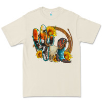 Bone western cactus bullskull and boots with sunflowers and serape leopard Premium Tee - Artiststas