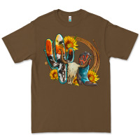Western Cactus Bullskull And Boots With Sunflowers And Serape Leopard Premium Tee | Teevron