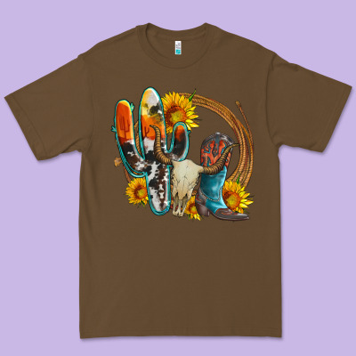 Western Cactus Bullskull And Boots With Sunflowers And Serape Leopard Premium Tee Designed By Artiststas