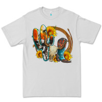 Dove Grey western cactus bullskull and boots with sunflowers and serape leopard Premium Tee - Artiststas