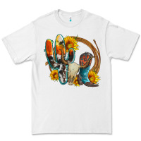 White western cactus bullskull and boots with sunflowers and serape leopard Premium Tee - Artiststas