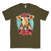 Army Green Floral Cow Classic Tee - RanaPortraitStore