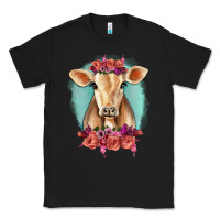 Black Floral Cow Classic Tee - RanaPortraitStore