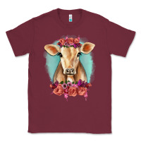Burgundy Floral Cow Classic Tee - RanaPortraitStore