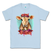 Dusty Blue Floral Cow Classic Tee - RanaPortraitStore