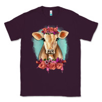 Plum Floral Cow Classic Tee - RanaPortraitStore