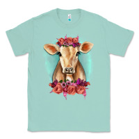 Seafoam Floral Cow Classic Tee - RanaPortraitStore