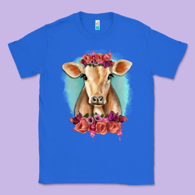 Floral Cow Classic Tee Designed By Ranaportraitstore