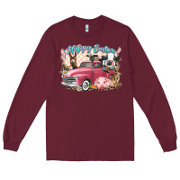 Burgundy Happy Easter truck with Easter farm animals Long Sleeve Tee - LillyAllenDesigns