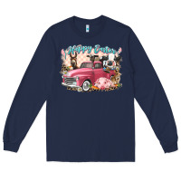 Navy Happy Easter truck with Easter farm animals Long Sleeve Tee - LillyAllenDesigns