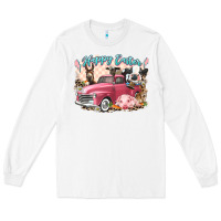 White Happy Easter truck with Easter farm animals Long Sleeve Tee - LillyAllenDesigns